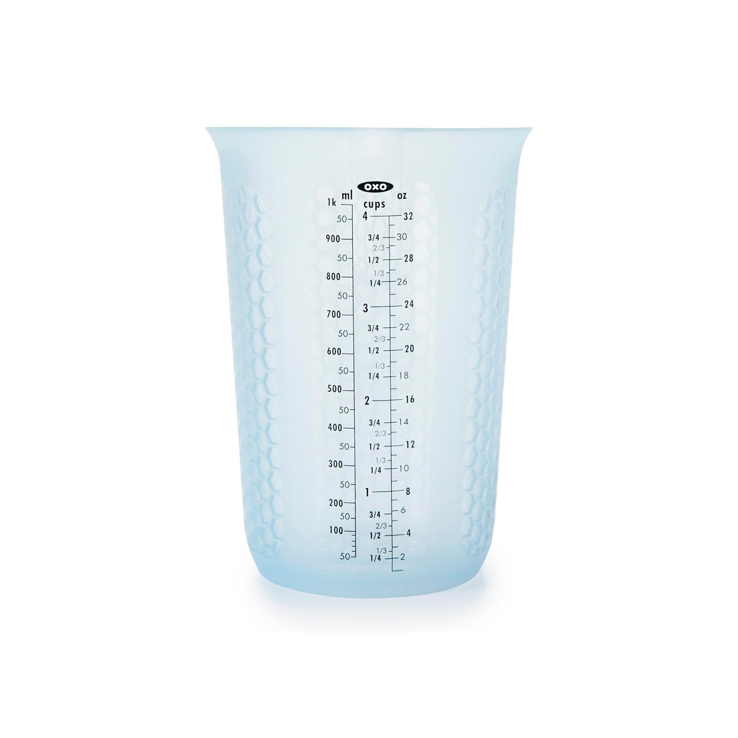Taza de medir de silicón para exprimir y verter, con patrón Stay-Cool, de la marca Oxo Good Grips, Transparente