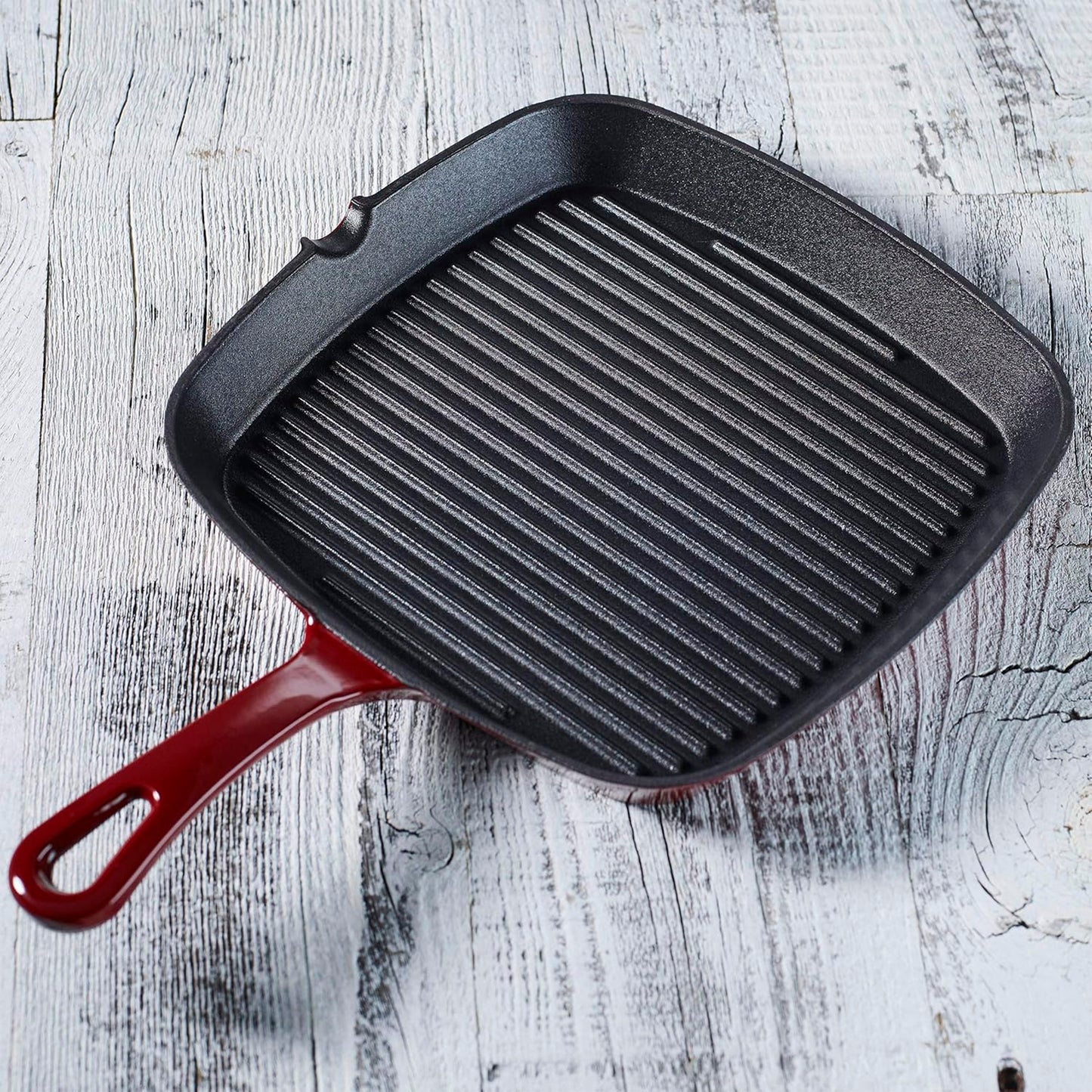 Cuisinart CI30-23CR Chef's Classic - Sartén cuadrada de hierro fundido esmaltado de 9-1-4 pulgadas, color rojo