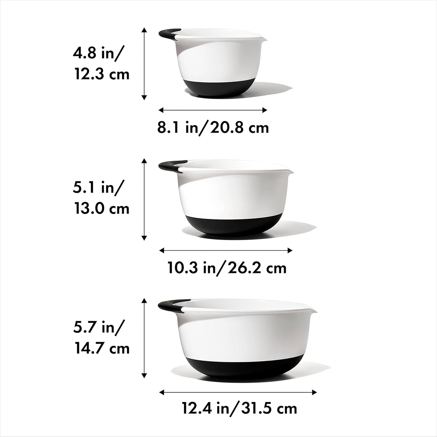 OXO Good Grips 1066421 - Juego de cuencos para mezclar (3 piezas, plástico), color blanco y negro