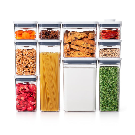 Oxo 11236000 Juego Contenedores con Tapa Pop Plástico, 10 Piezas, Transparente