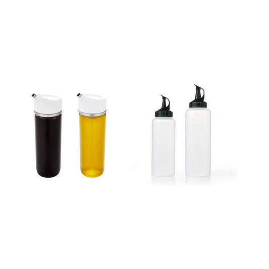 OXO Good Grips - Juego de dispensadores de vidrio de precisión y juego de botellas de chef's Squeeze Good Grips