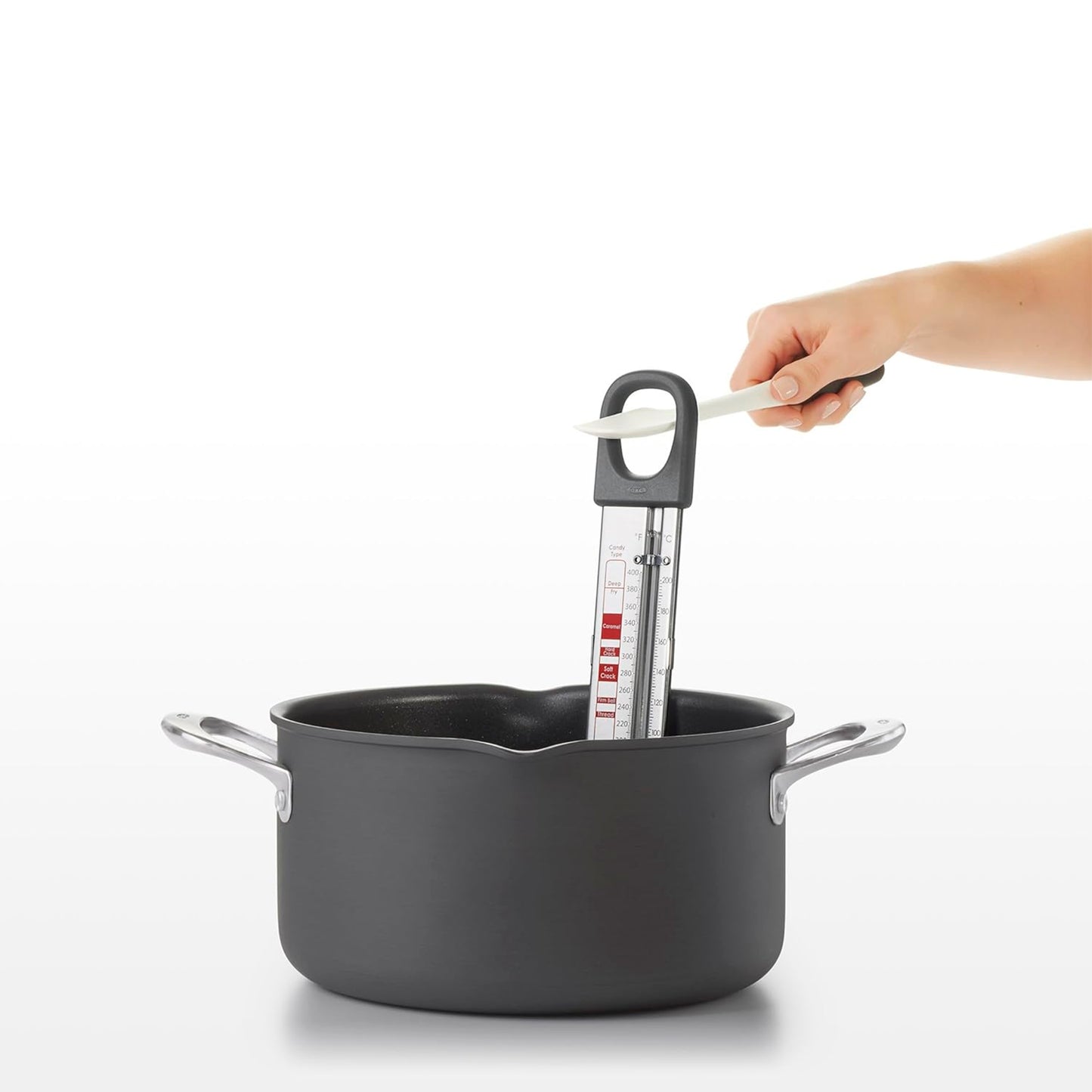OXO Good Grips - Termómetro de cristal para dulces y freír, color plateado