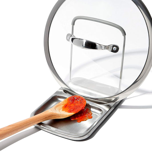 OXO Soporte para cucharas con soporte para tapa, 3x4x1in, acero inoxidable
