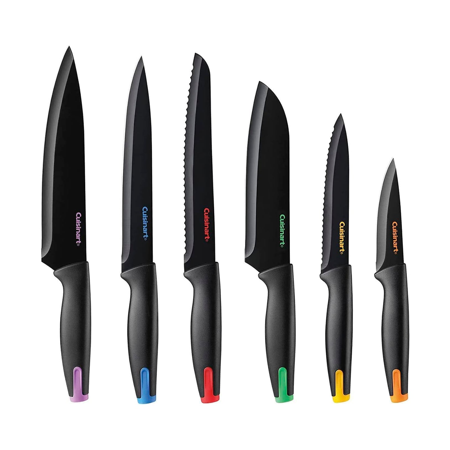 Cuisinart C55-7PCE Juego de cubiertos recubiertos de cerámica con tapas de color y soporte acrílico, 7 piezas