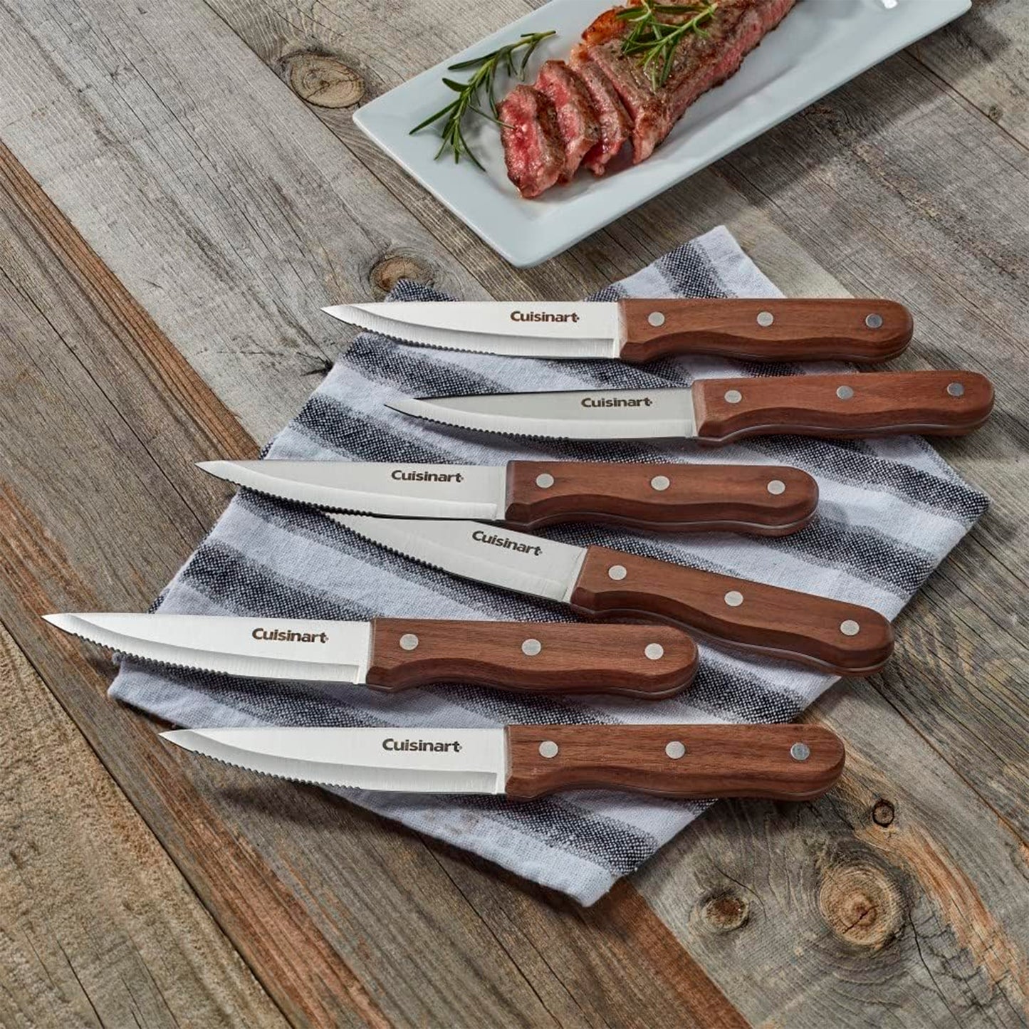 Cuisinart C55W-S6STK Advantage Cutlery - Juego de cuchillos para carne de nogal con triple remache de 6 piezas