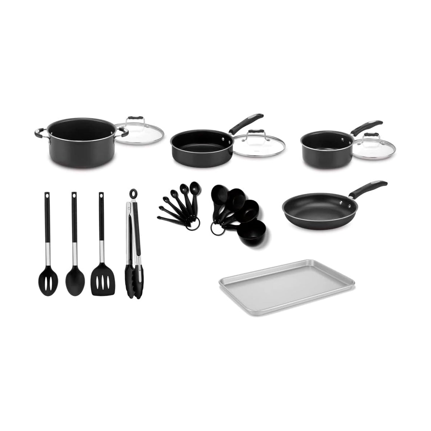 Cuisinart P55-22BK Complete Chef - Juego de utensilios de cocina antiadherentes, 22 piezas, color negro